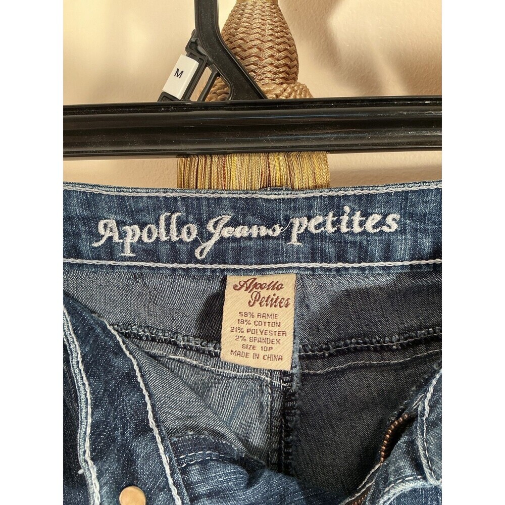 Apollo Jeans Cropped Embrodered Embellished Size 10 Petit Medium wash Stretch - Picture 4 of 7